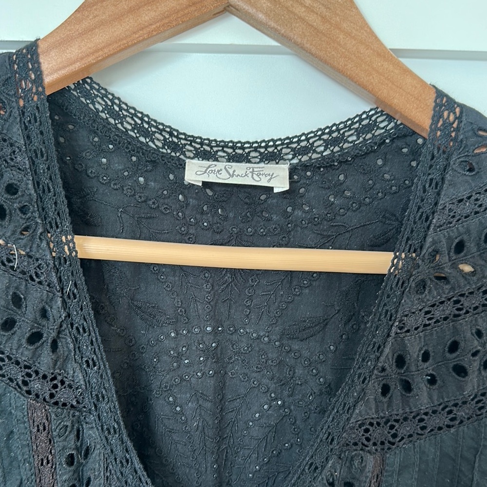 Loveshackfancy Black Ruffle Eyelet Buttoned Midi … - image 2